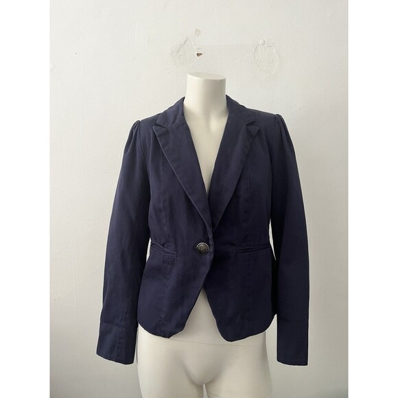 British Khaki Navy Blazer S One Button Preppy Minimalist Preppy Academic Nerd - Picture 1 of 10